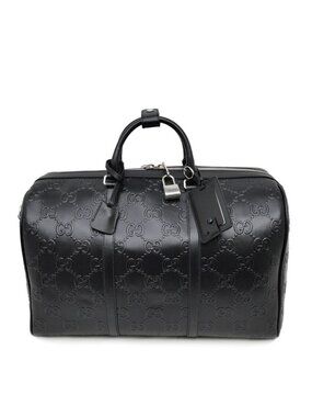 Gucci GG Embossed Boston Bag Black Leather 2-Way